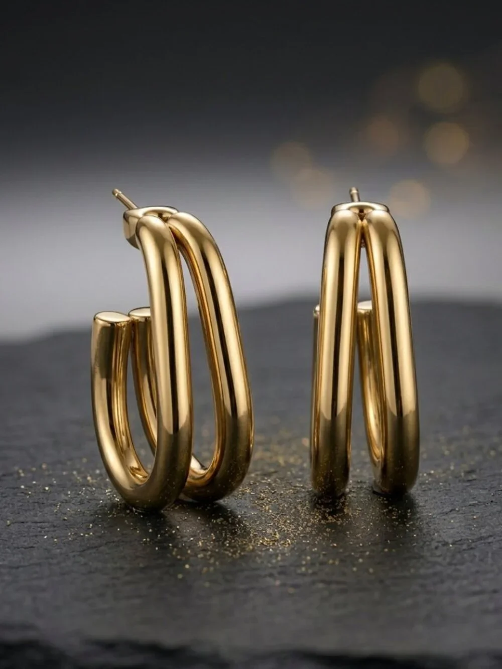 Minimalist 18K Gold Plated SS Double C Hoop Earrings 1